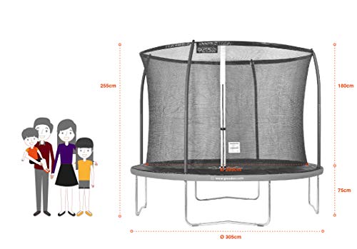 Greaden Freestyle - Cama elástica de jardín, 305 cm de diámetro, red de seguridad, cojín de protección, alfombra de salto