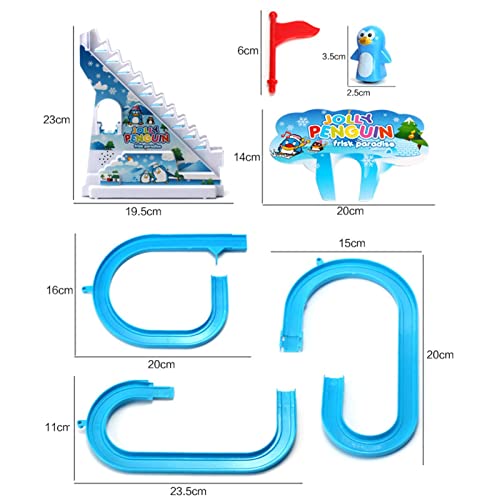 Greatideal Pingüino Juguetes para vehículos ferroviarios, Pingüino eléctrico portátil e Inodoro para Subir escaleras, Juego de Juguetes educativos de montaña Rusa para niños, Regalo de cumpleaños