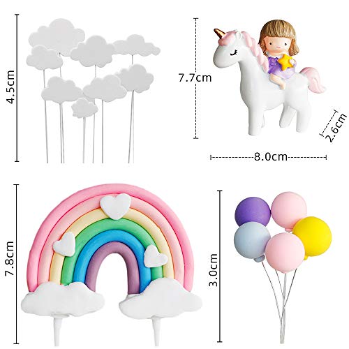 Gresunny Decoración para Tarta de Unicornio Decoración de Pasteles Cumpleaños Nube Arcoiris Globos Unicornio Cake Toppers Kit Toppers para Tartas para Cumpleaños de Infantiles Tiesta de Baby Shower