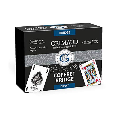 Grimaud Expert-2 - Juego de 54 Cartas Bridge, Estuche de Piel, Color Negro, 130007170