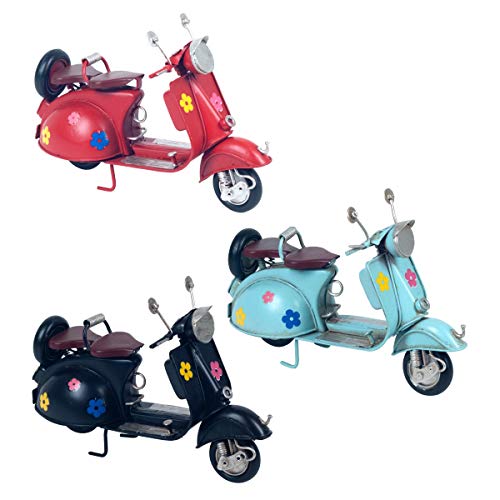 G&S - Miniature Scooter Vespa de metal, modelo floral, 17 cm, color azul claro