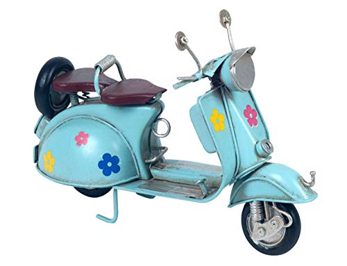 G&S - Miniature Scooter Vespa de metal, modelo floral, 17 cm, color azul claro