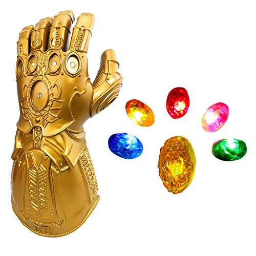 Guantes de hombre Thanos Iron Man con luces LED con imán extraíble, piedras infinitas para adultos y niños - dorado - talla única