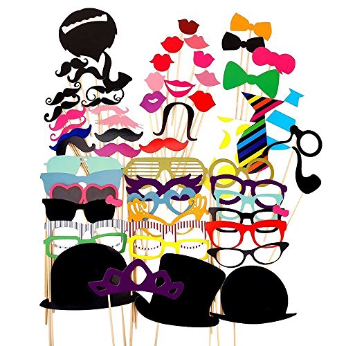 GUDOTRA 73pcs Photobooth Accesorios para Bigotes Labios Corbatas Gafas Sombreros para Partido Boda Cumpleaos Graduación Mascarada Navidad