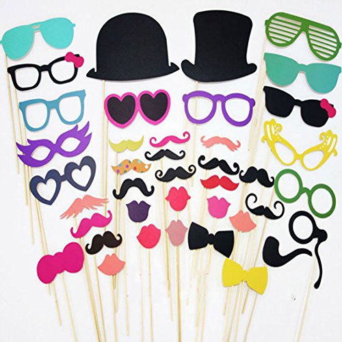 GUDOTRA 73pcs Photobooth Accesorios para Bigotes Labios Corbatas Gafas Sombreros para Partido Boda Cumpleaos Graduación Mascarada Navidad