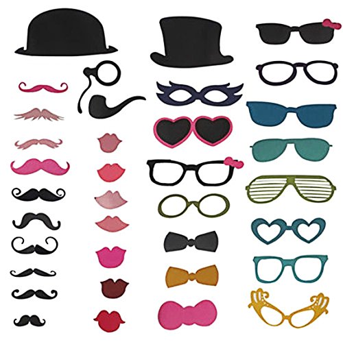 GUDOTRA 73pcs Photobooth Accesorios para Bigotes Labios Corbatas Gafas Sombreros para Partido Boda Cumpleaos Graduación Mascarada Navidad