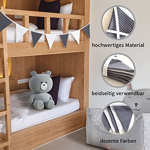 Guirnalda de banderines de tela | Decoración para habitación de niños | Habitación de bebés | cumpleaños | Fiestas | Piqué 100% algodón | (gris y blanco)