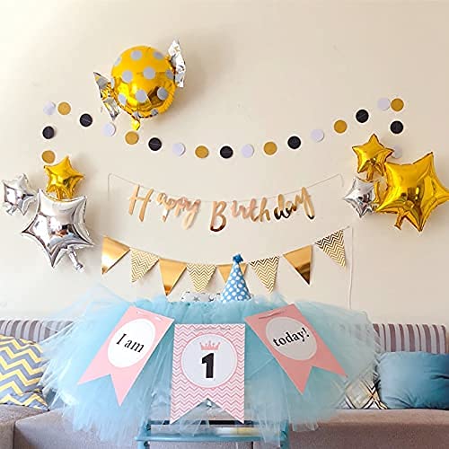 Guirnalda de papel MerryNine, pack de 5 unidades ,15 m. Decoración de guirnalda con purpurina y lunares, papel Banner para fiestas de nacimiento, cumpleaños, guardería y fiestas.