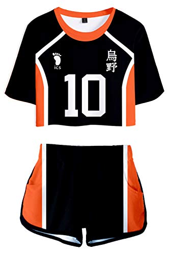 Haikyuu!! Karasuno High School Uniform Jersey No.10 Hinata Shoyo Disfraz voleibol Club Uniform Crop Top Shorts Set Mujer M