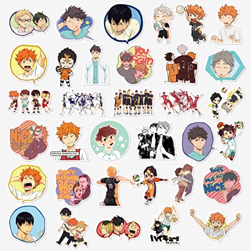 Haikyuu pegatinas, Bibonse 120 pegatinas de vinilo impermeables de anime japonés para niños, adolescentes, decoración del hogar, botella de agua, computadora, monopatín, paredes y más