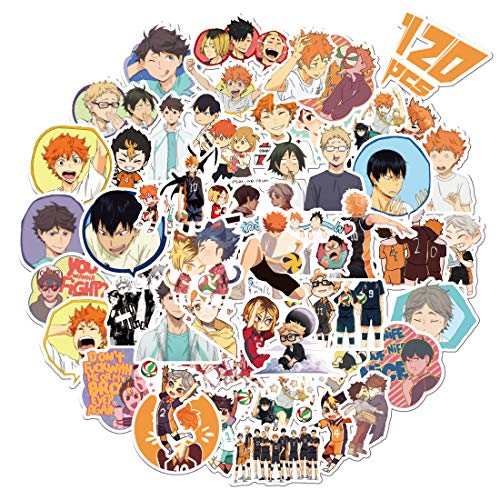 Haikyuu pegatinas, Bibonse 120 pegatinas de vinilo impermeables de anime japonés para niños, adolescentes, decoración del hogar, botella de agua, computadora, monopatín, paredes y más