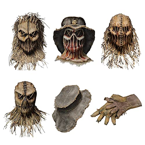 Halloween Mascaras,Funda de Cabeza de Espantapájaros de con Guantes Sombrero Máscara de Terror Máscara de Cabeza Halloween Carnaval Traje Máscara Navidad Fiesta Decoraciones Adulto Accesorio Del Traje