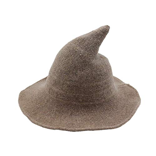 Halloween Sombrero de Lana para Mujer Sombrero de Bruja Costume de Halloween Gorro de Color Sólido para Adultos y Adolescentes Disfraz de Moda para Cosplay Fiesta Carnaval (Camel, Talla Única)