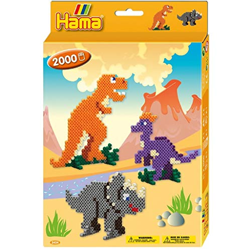 Hama 10.3434 - Mosaicos con rejilla Dinosaurios, Incluye 2000 perlas