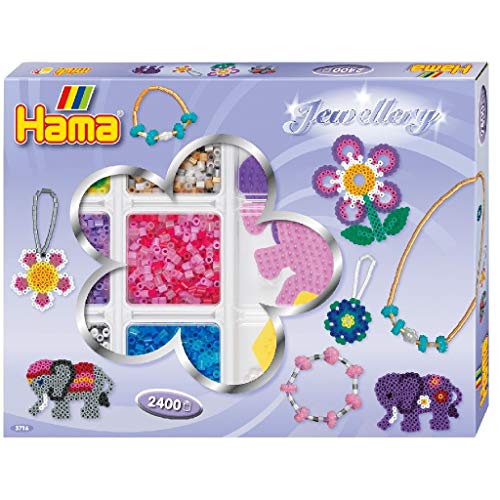 Hama Perlen 3716 Crebox Joyas con Aprox. 2400 Cuentas de Colores Midi con diámetro de 5 mm, 3 Placas de rotuladores, Incluye Papel de Planchado, Manualidades Creativas para Grandes y pequeños