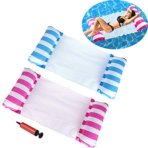 Hamaca Flotante Piscina,4 en 1 Tumbona Hinchable Colchoneta Hinchable Plegable Flotador Piscina Playa para Adultos,130 x 70cm