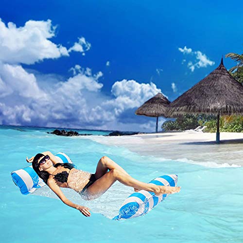 Hamaca Flotante Piscina,4 en 1 Tumbona Hinchable Colchoneta Hinchable Plegable Flotador Piscina Playa para Adultos,130 x 70cm