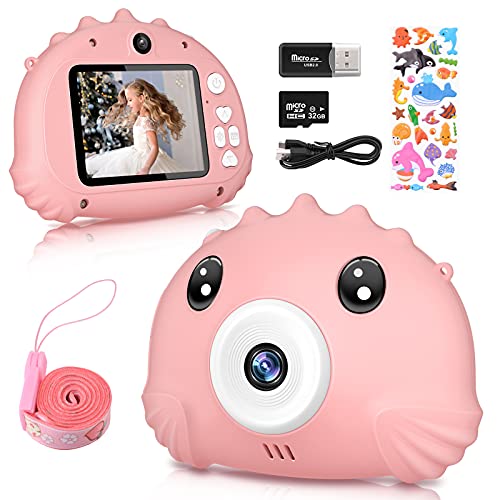 Hangrui Cámaras para Niños,Cámara Fotos Infantil con 32GB TF Tarjeta,Pantalla de Protección Ocular IPS de 1080P 2,4" HD Cámara Digital para Niños Cámara Fotos Niños Regalos para Niños y niñas