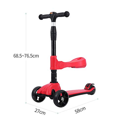 Hao-zhuokun Patinete para Niños,Kid Scooter de 3 Ruedas con Altura Ajustable,Asiento Extraíble,Ruedas Intermitentes,Música Agua Diseño Plegable,Fresco Todoterreno para niñas y niños de 1 a 12 años