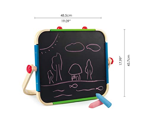 Hape Estudio de Dibujo portátil - Juguete Galardonado Caballete de Madera con Dos Caras para Niños y Niñas con Pizarra magnética y Pizarra de tiza, Dos Tizas, Borrador y Pinza Magnética para Papel