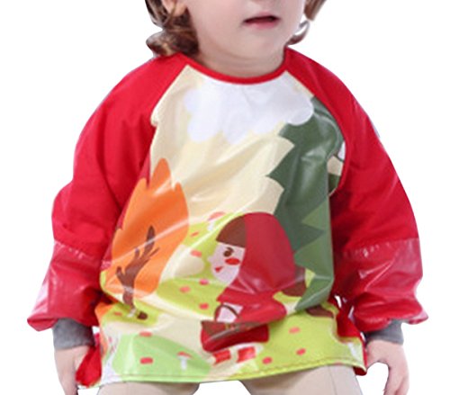 Happy Cherry - Impermeable Delantal Ropa Babero Infantil para pintar con mangas largas para Bebés niños niñas(2-4 años)- L - Rojo