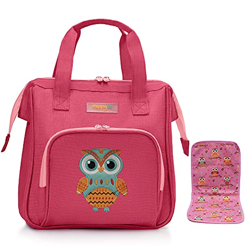 HappyVk - Bolsa de pañales de muñeca rosa con cambiador de muñeca- Bordado de búho- Accesorios de muñeca- Conjunto de bolsa de cambio de muñeca- Bolsa de pañales para muñecas