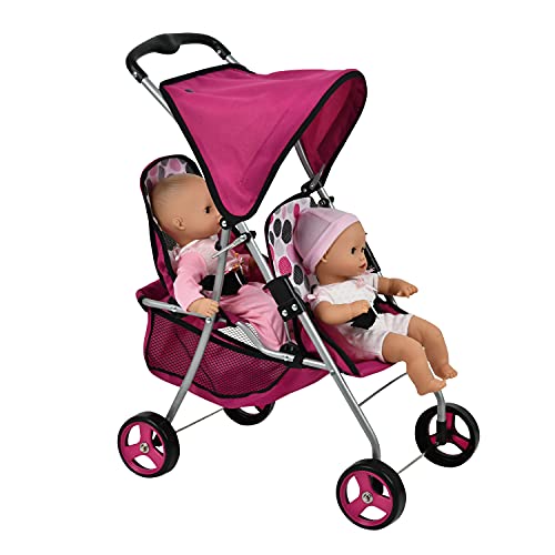 Hauck Tandem Cochecito gemelar para muñecas hasta 46 cm, Plegable, para niños a Partir de 3 años, Lunares Rosas