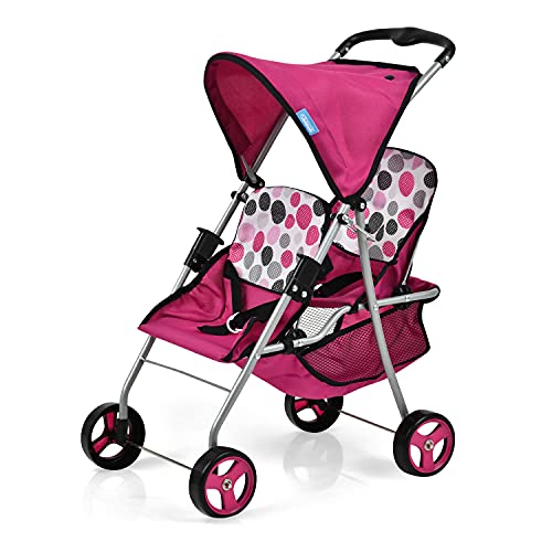 Hauck Tandem Cochecito gemelar para muñecas hasta 46 cm, Plegable, para niños a Partir de 3 años, Lunares Rosas