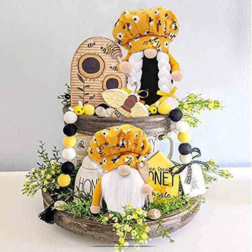 Haude Bumble Bee Chef Sueco Miel Elfo Abeja Casa de Granja Decoración de Cocina Estantera de Abeja Decoraciones de Bandeja Escalonada, Juego de 2