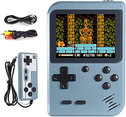 Hbaid Consola de juegos portátil, consola retro del juego con 500 juegos clásicos, consola de juegos LCD de 3,0, soporta el modo de dos jugadores, batería recargable de 1020 mAh (Foschia azul)