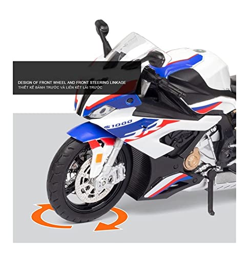 HCEB Maquetas de Coches 1/12 Amortiguador Shork Aleación para B-M-W S1000 RR Modelo Súper Bicicleta Vehículo Juguete Fundido A Presión Rueda Delantera Colección Dirección (Color : Blanco)