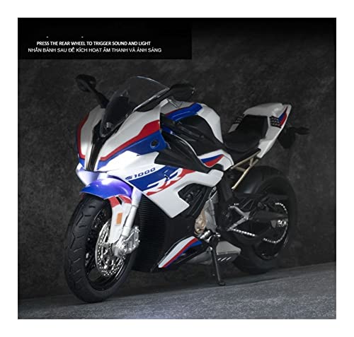 HCEB Maquetas de Coches 1/12 Amortiguador Shork Aleación para B-M-W S1000 RR Modelo Súper Bicicleta Vehículo Juguete Fundido A Presión Rueda Delantera Colección Dirección (Color : Blanco)