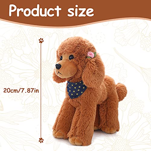 Heionia Peluche de perro con bufanda Kawaii Caniche de peluche para perros, regalo para niños y niñas, 20 cm (marrón)