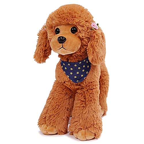 Heionia Peluche de perro con bufanda Kawaii Caniche de peluche para perros, regalo para niños y niñas, 20 cm (marrón)