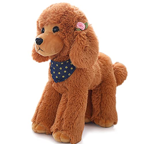 Heionia Peluche de perro con bufanda Kawaii Caniche de peluche para perros, regalo para niños y niñas, 20 cm (marrón)