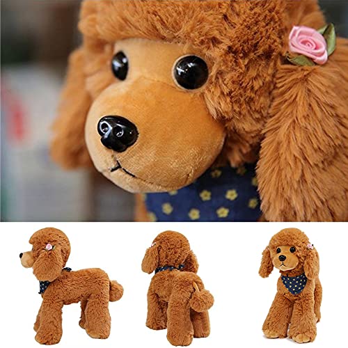 Heionia Peluche de perro con bufanda Kawaii Caniche de peluche para perros, regalo para niños y niñas, 20 cm (marrón)