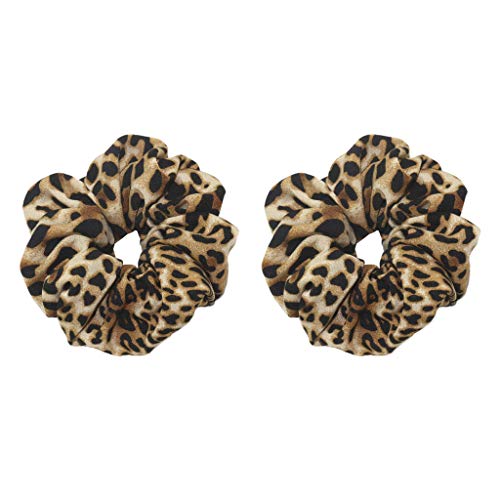 Hellery 2 Piezas para Mujer Leopard Scrunchies Ponytail Holder - Leopardo marrón