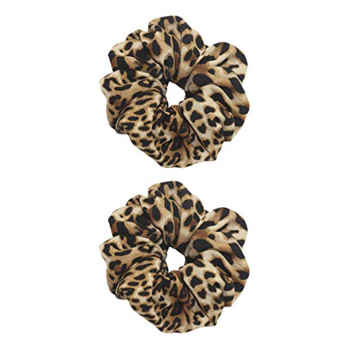 Hellery 2 Piezas para Mujer Leopard Scrunchies Ponytail Holder - Leopardo marrón