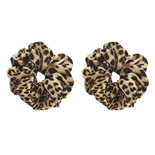 Hellery 2 Piezas para Mujer Leopard Scrunchies Ponytail Holder - Leopardo marrón