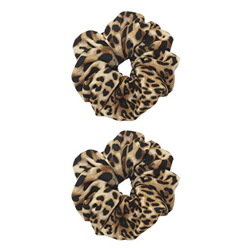 Hellery 2 Piezas para Mujer Leopard Scrunchies Ponytail Holder - Leopardo marrón