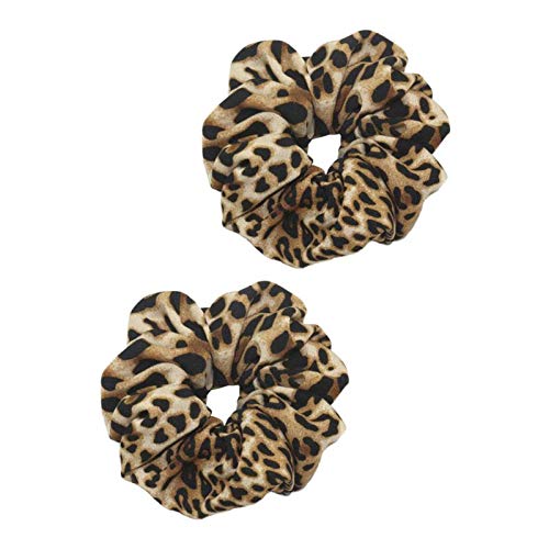 Hellery 2 Piezas para Mujer Leopard Scrunchies Ponytail Holder - Leopardo marrón