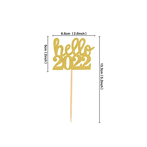 Hello 2022 Cake Cupcake Topper: 24Pcs Brillo Año Nuevo Pastel Toppers Vítores a 2022 Cupcake Picks Feliz Año Nuevo Eva Fiesta de Cumpleaños Suministros de Decoración ( Dorado )