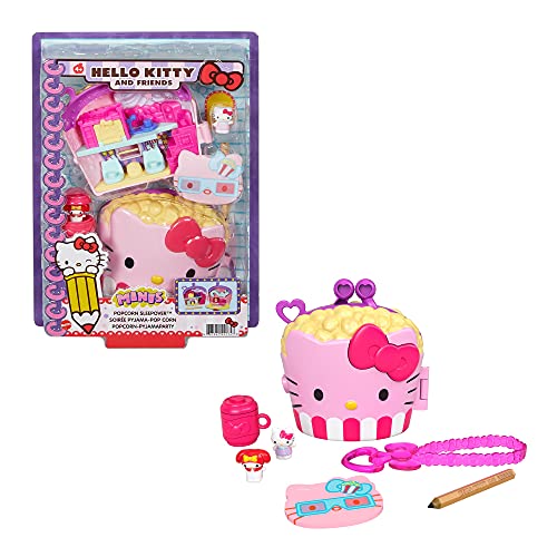 Hello Kitty Cofre con forma de cubo de palomitas con muñecos y accesorios de juguete (Mattel GVB32)