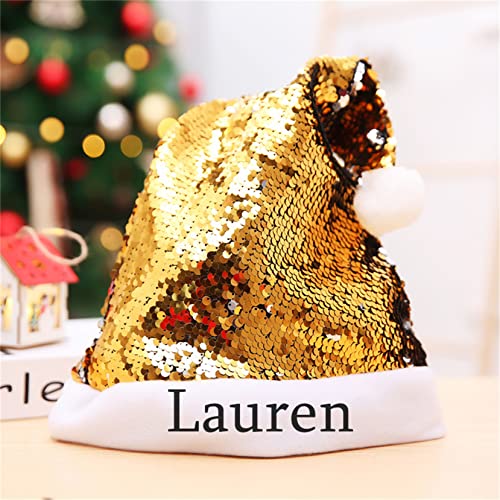 HengFeiYanShiPin Sombreros de Navidad con nombre personalizado Sombreros de Navidad para adultos Sombreros de Navidad con lentejuelas Decoración(1 pieza de oro)