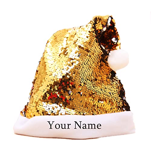 HengFeiYanShiPin Sombreros de Navidad con nombre personalizado Sombreros de Navidad para adultos Sombreros de Navidad con lentejuelas Decoración(1 pieza de oro)