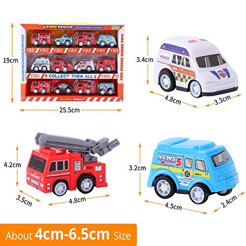 Herefun 12 Pcs Mini Coches Cars, Mini Die Cast Set, Juego de Coches de Juguete Vehículos, Tire hacia Atrás Coches de Juguetes para 3 años Niños Niñas (Coche de ciudada)