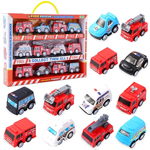 Herefun 12 Pcs Mini Coches Cars, Mini Die Cast Set, Juego de Coches de Juguete Vehículos, Tire hacia Atrás Coches de Juguetes para 3 años Niños Niñas (Coche de ciudada)