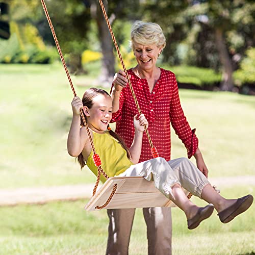 Herefun Columpio de Madera, Columpio de Jardín hasta 150kg, Madera Asiento de Swing para Adultos y Niños, Columpio Infantil al Aire Libre con Cuerda Regulables, Ideal para Patio Interior y Exterior