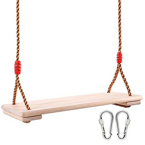 Herefun Columpio de Madera, Columpio de Jardín hasta 150kg, Madera Asiento de Swing para Adultos y Niños, Columpio Infantil al Aire Libre con Cuerda Regulables, Ideal para Patio Interior y Exterior