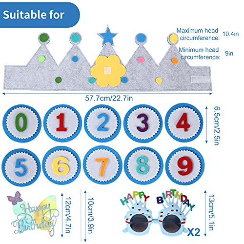 Herefun Corona Tela Cumpleaños, Corona Cumpleaños y Fiestas Niño Niña, Corona de Cumpleaños de Bebé, Corona Cumpleaños Ajustable Infantiles con números del 0 al 9, Decoración De La Corona